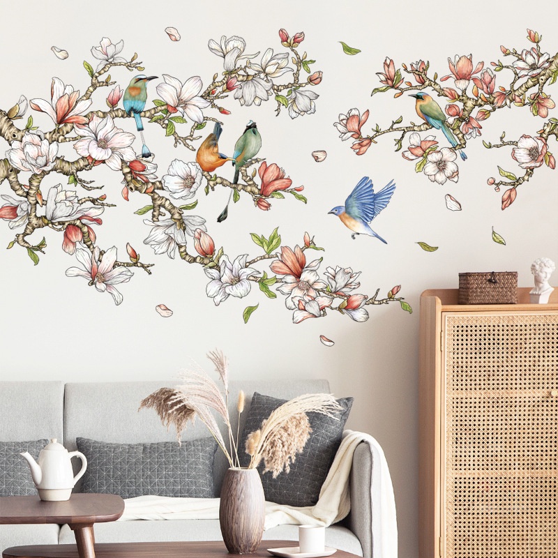Decal dán tường cành hoa rực rỡ mẫu hàn decor trang trí phòng ngủ, phòng khách