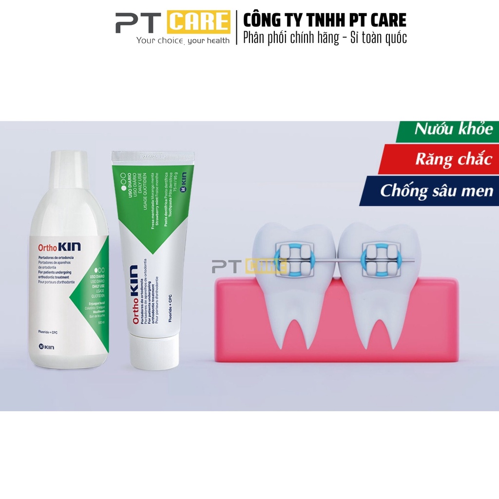 PT CARE | Combo Nước Súc Miệng Và Kem Đánh Răng Ortho Kin 500ml/75ml