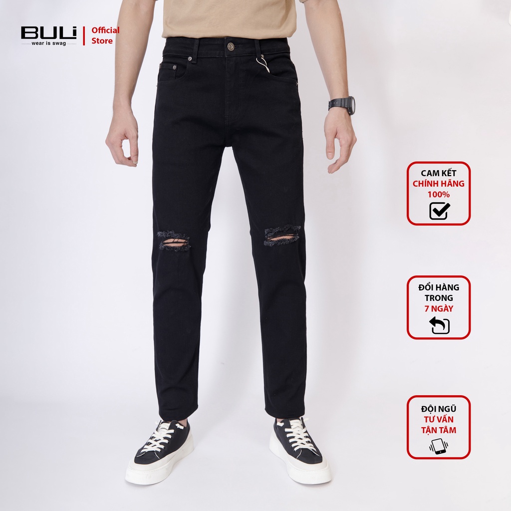 Quần Jean Nam Quần Bò Rách Gối Local Brand BULI Dáng Slimfit Co Giãn Tốt J0809