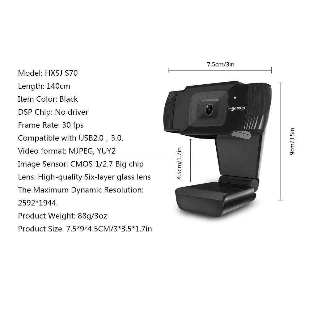 Webcam HXSJ S70 HD Tự động lấy nét 5 Megapixel hỗ trợ Callyins video 720P 1080 | BigBuy360 - bigbuy360.vn