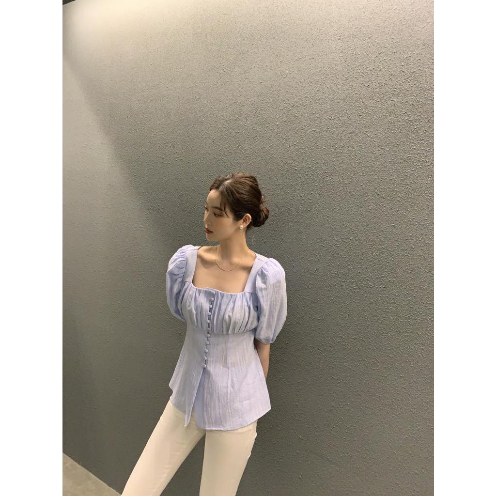 Áo Sơ Mi Ngắn Tay Cổ Vuông Một Hàng Nút Phong Cách Mới Mùa Hè 62775