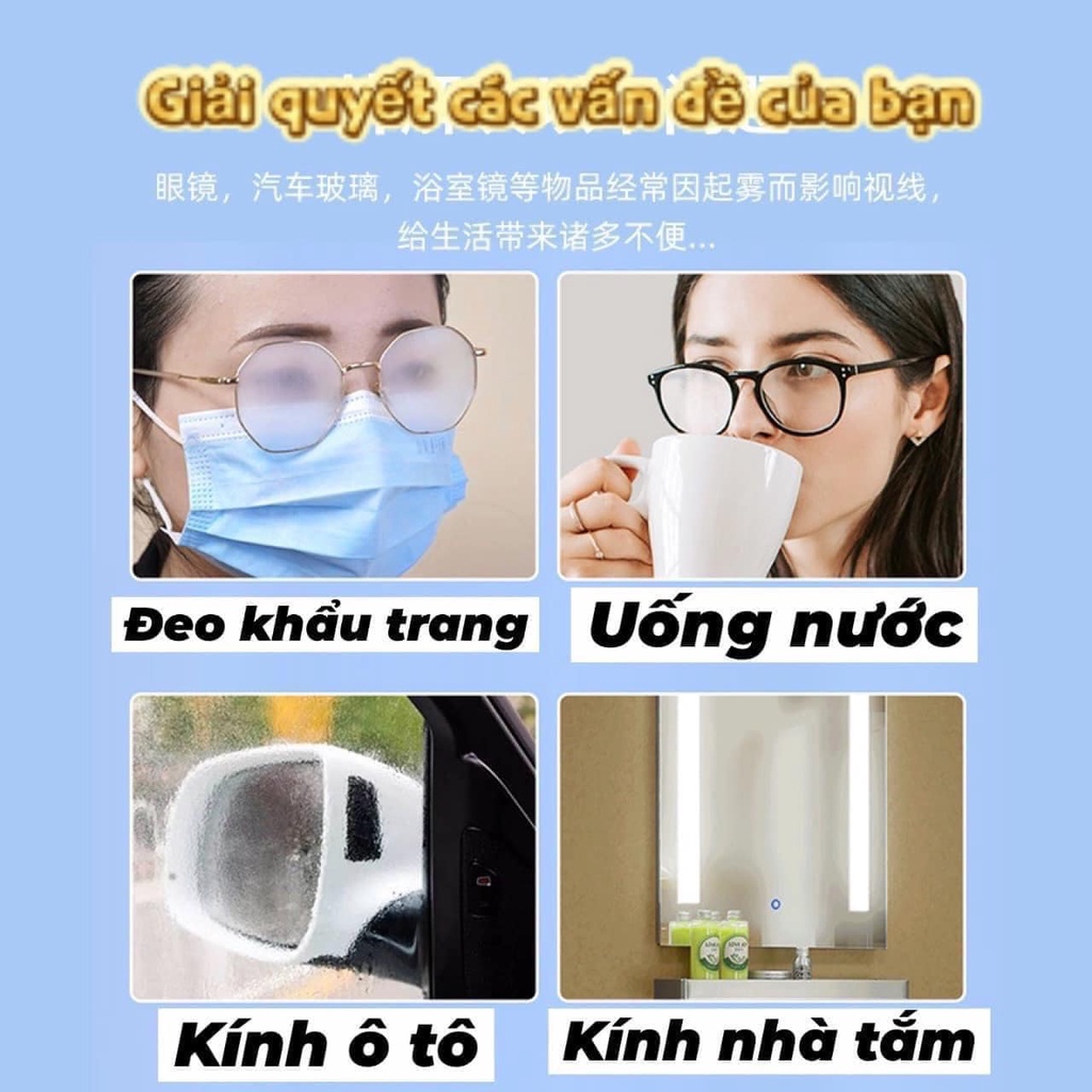 Khăn Lau Kính Nano Chống Bám Hơi Nước Miếng Lau Kính Chống Sương Mù Kính Cận Giấy Lau Kính Chống Mờ Sương