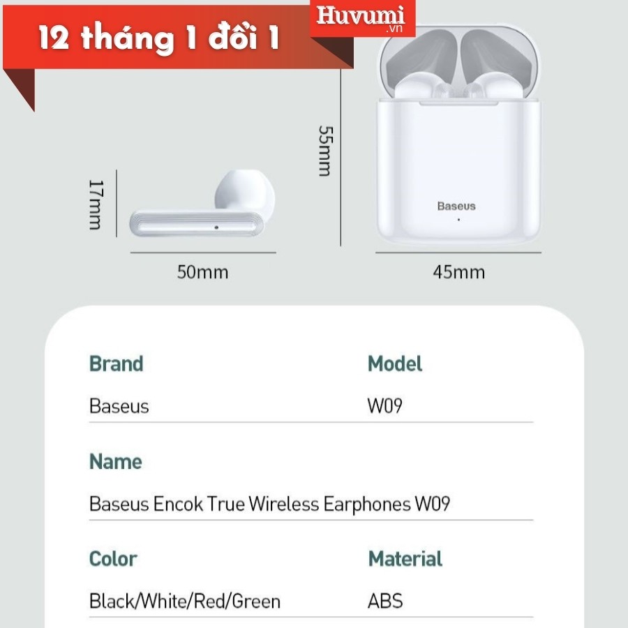 [Chính Hãng - Sẵn] Tai nghe không dây cảm ứng Baseus Encok W09 True Wireless Earphones_LV699-WL-BK