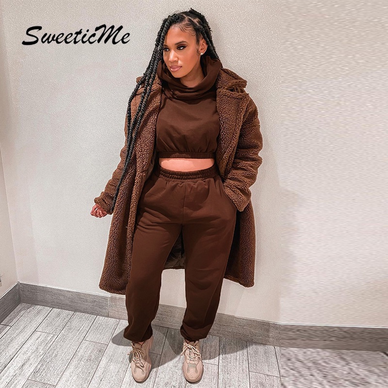 Set Áo Hoodie Và Quần Dài Lưng Cao Thiết Kế Mới Năng Động Thời Trang Dành Cho Nữ
