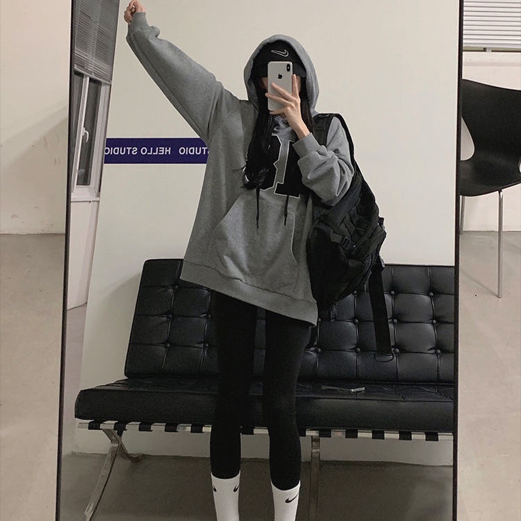 COZOK Áo Hoodie Tay Dài Form Rộng In Họa Tiết Phong Cách retro