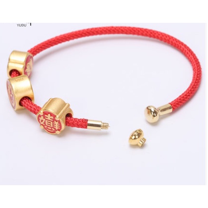 Vòng Đeo Tay Dạng Mở Bằng Dây Thép Cứng Xỏ Hạt Vàng 3D DIY Chống Nước Cho Nữ Vòng Tay Dây Đỏ