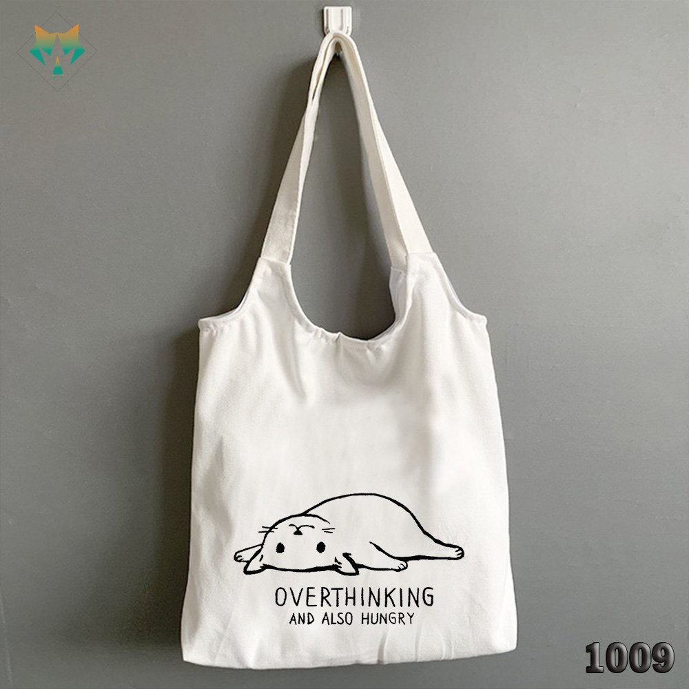 TÚI TOTE TRẮNG CHẤT VẢI CANVAS 1009 463 CHÚ MÈO OVERTHING HÀNG CHUẨN ĐẸP