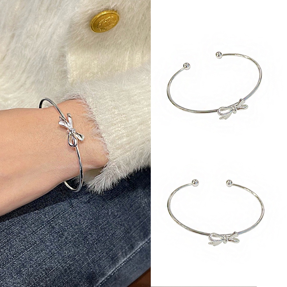 Vòng Tay Hở Màu Bạc Đính Nơ Thời Trang Dễ Phối Đồ