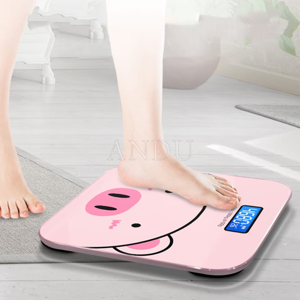 Cân Điện Tử Heo Hồng Mặt Kính Cường Lực, Thiết Kế Gọn Nhẹ Tối Đa 180kg