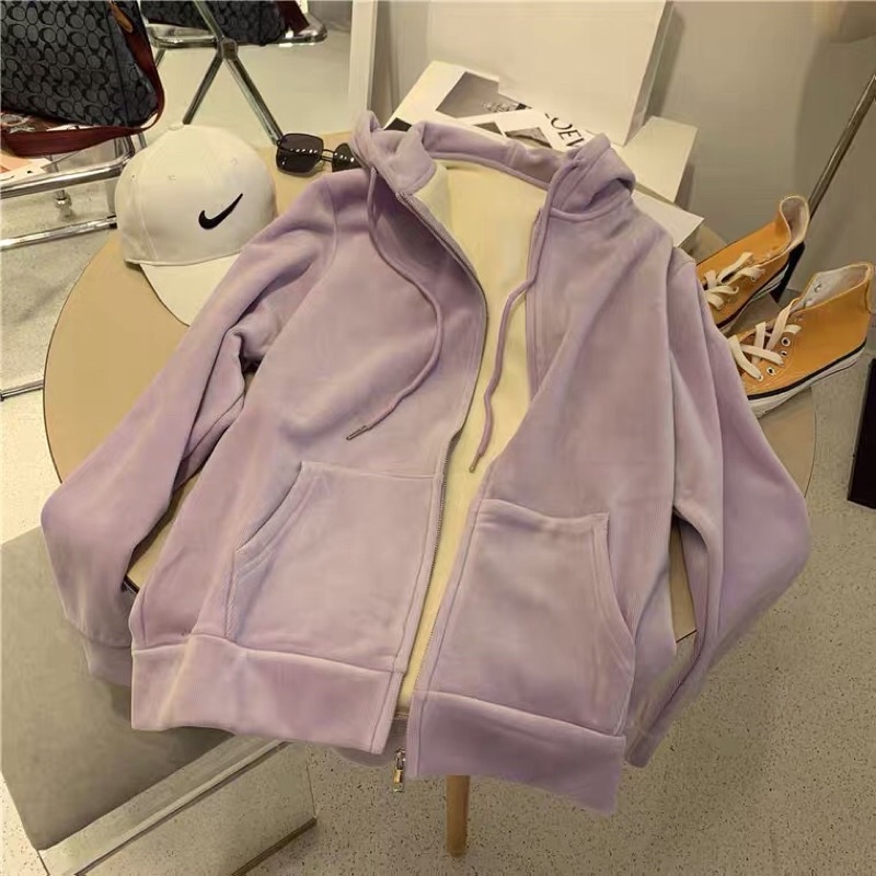 Áo khoác lót bông mùa đông dây kéo Hoodie zip