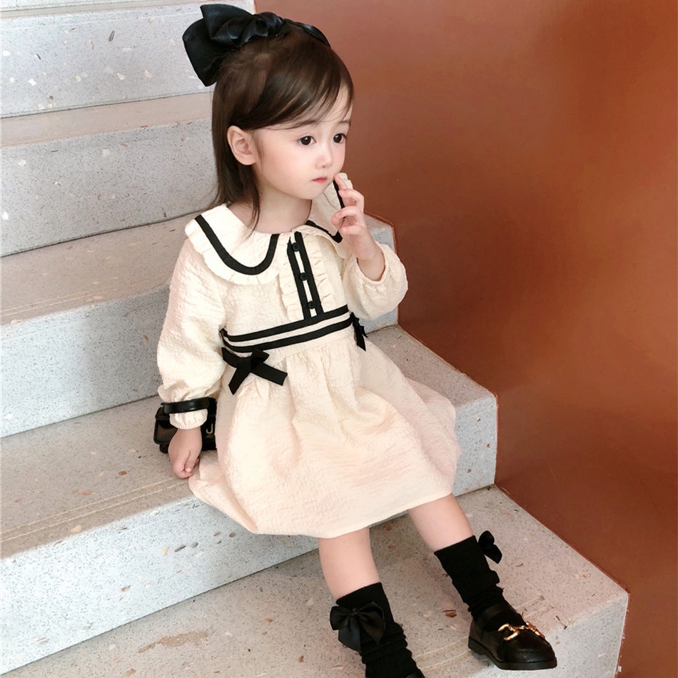 Đầm Công Chúa Tay Dài Đính Nơ Thời Trang Mùa Thu Cho Bé Gái