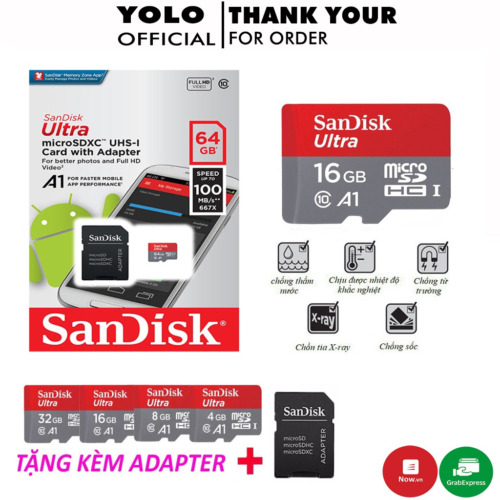 Thẻ nhớ SanDisk Micro SD 64GB 32GB 16GB tốc độ 100 MB/s chuyên dụng cho camera smartphone loa đài BẢO HÀNG 5 NĂM