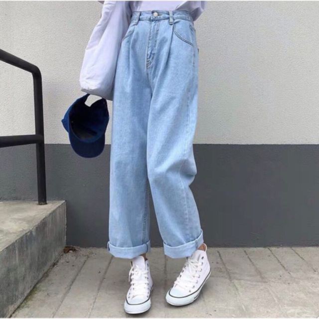 Quần Jean Nữ Ống Rộng Xanh Sáng Lưng Cao Cao cấp  chuẩn đẹp Chiwawa Shop