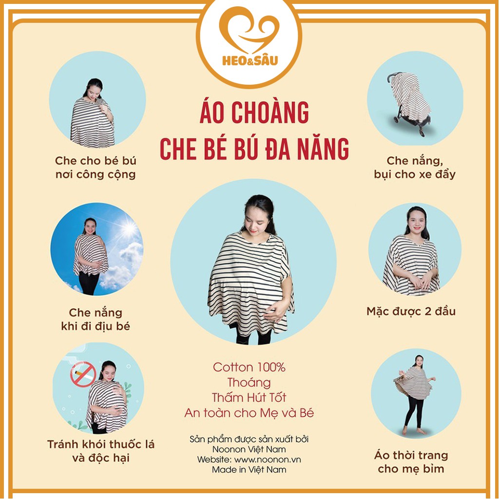 Áo Choàng Cho Bé, Áo Che Bé Bú Nơi Công Cộng Noonon