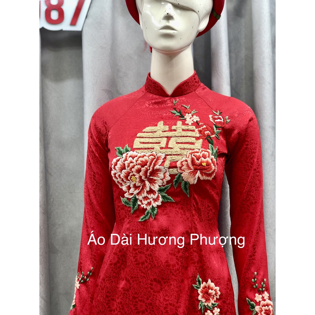 ÁO DÀI CÔ DÂU THÊU TAY CAO CẤP