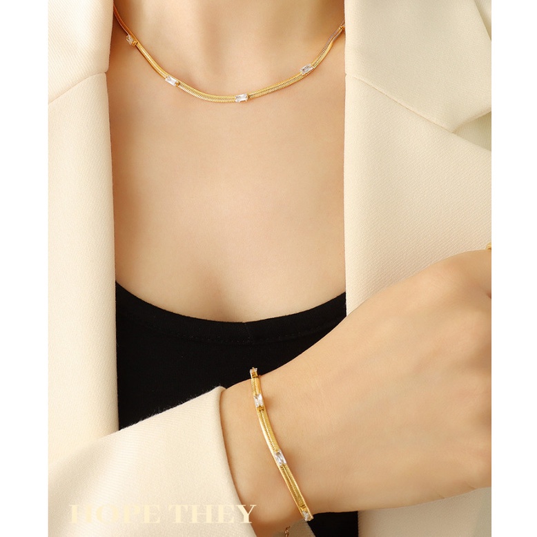 Dây Chuyền Hoặc Lắc Tay Bộ Trang Sức Mì Đính Đá Nhân Tạo Titan Ko Đen TT 4216