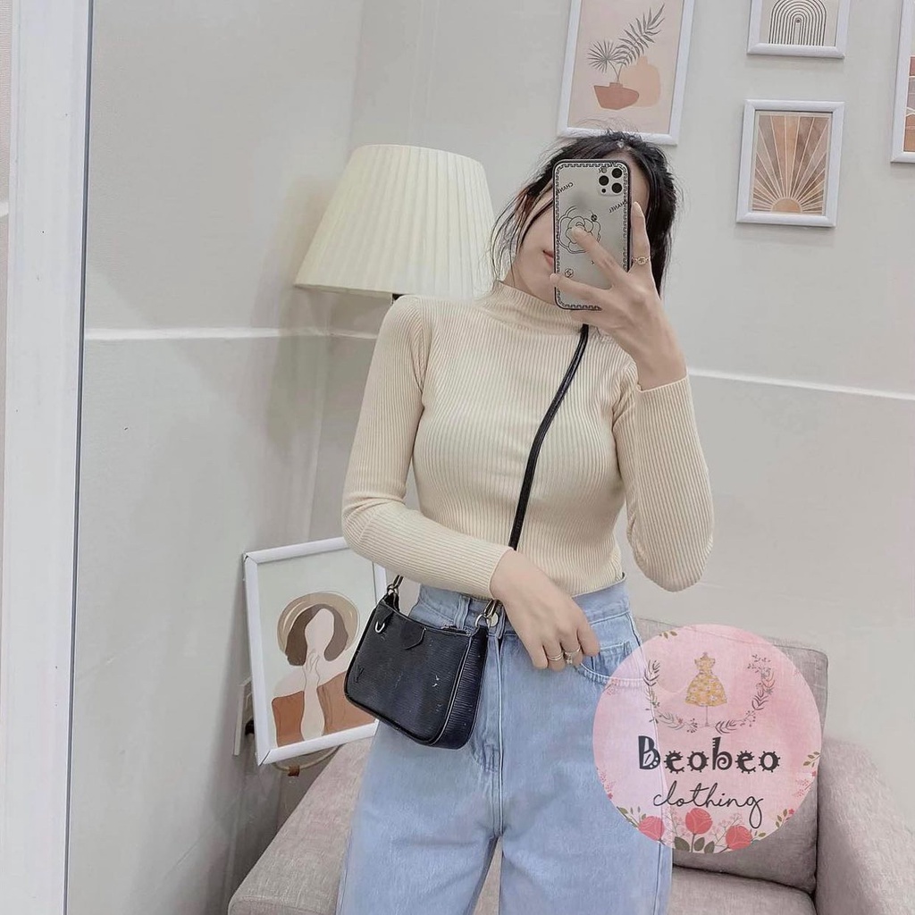 Áo len thun gân cổ 3 phân tay dài ulzzang