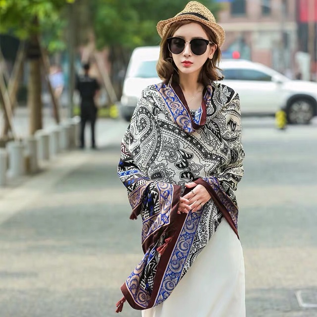Khăn choàng in hoa văn Khăn choang du lịch che nắng - Maben