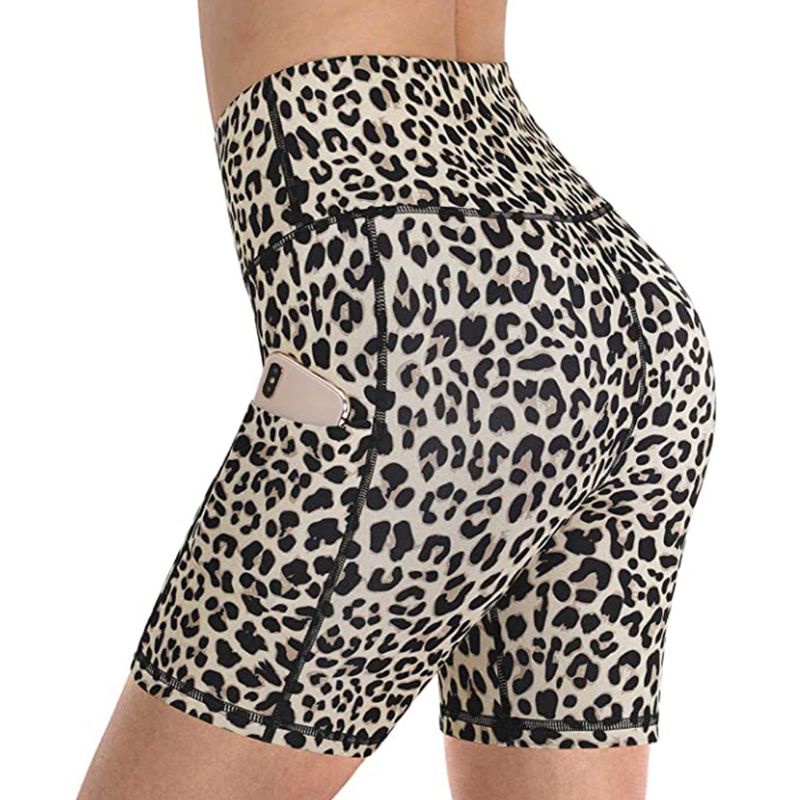 Xiangbao Quần Short Thể Thao Lưng Cao Có Túi Họa Tiết Da Rắn Tập Yoga / Đạp Xe Dành Cho Nữ