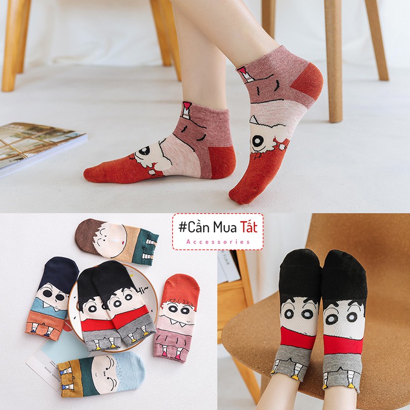 Tất nữ cổ ngắn in hình hoạt hình Shin