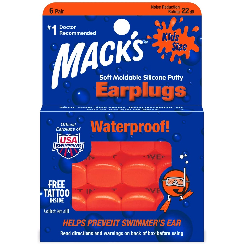 Mack's Soft Moldable Silicone Putty Ear Plugs - Kích thước trẻ em, 6 cặp - Nút tai nhỏ thoải mái để bơi lội, tắm rửa, du lịch, sự kiện lớn và bay