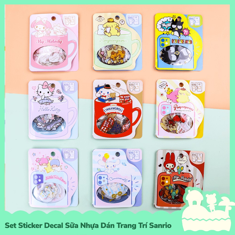 [Sẵn VN - NowShip] Bộ Sticker Decal Trong Dán Trang Trí Mẫu Nhân Vật Hoạt Hình Sanrio Hello Kitty, Cinnamoroll, Melody