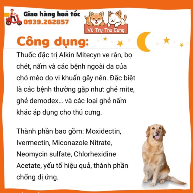 Dung dịch xịt ALKIN MITECYN trị ghẻ, viêm da cho chó mèo 50ml