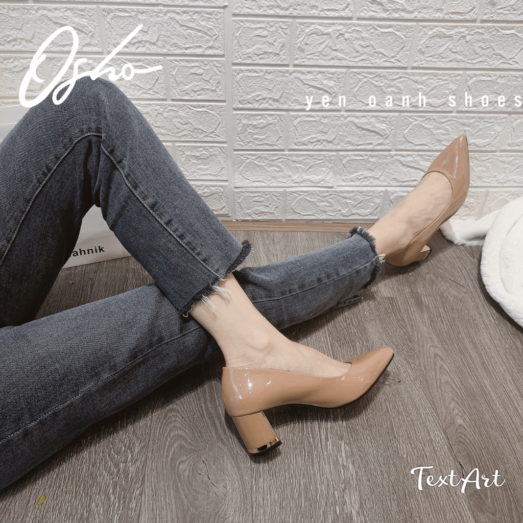 Giày Cao Gót Thiết Kế OSHO Mũi Nhọn Đế Vuông Cao 5cm, Da PU Bóng Mềm, Đế Cao Su Đúc Nguyên Khối 118