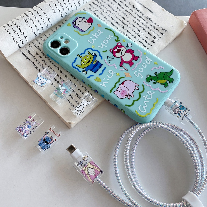 Phụ kiện bảo vệ dây cáp sạc USB hình hoạt hình Disney dễ thương cho iPhone Android