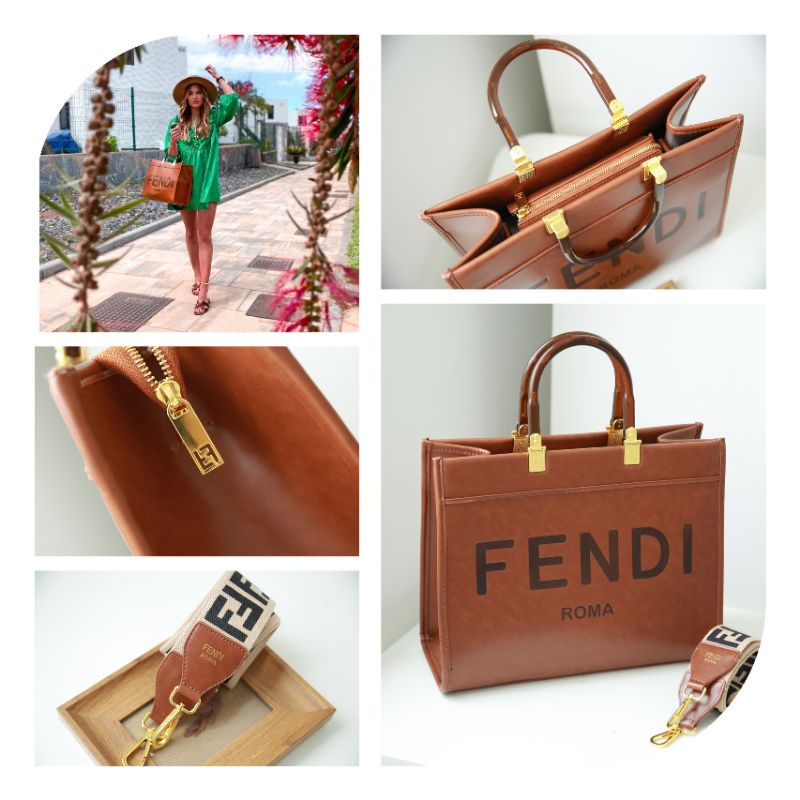 Túi xách nữ F.D Tote sz35cm màu nâu bò có khóa miệng kín đáo