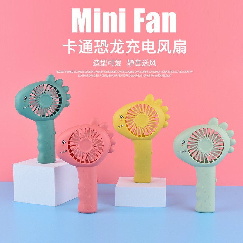 Quạt mini cầm tay sạc USB , Quạt tích điện hình khủng long dễ thương nhỏ gọn an toàn , chạy êm