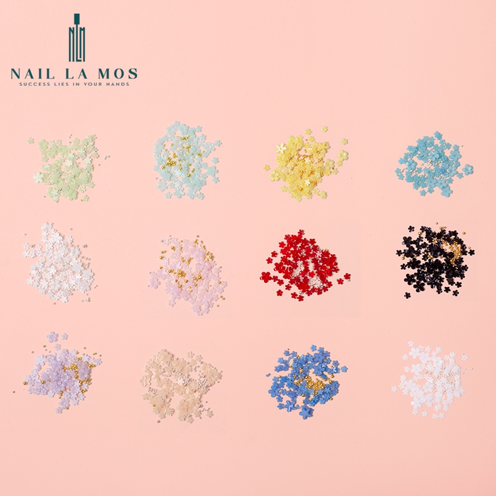 Khay phụ kiện hoa nhí nail mix 6 màu rất xinh – hoa sứ nhí nail mix bi trang trí móng phong cách Hàn Nhật
