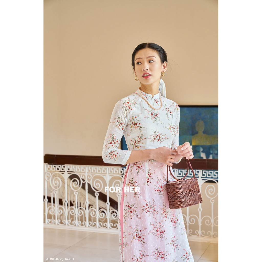 Áo dài Cách tân hoa trắng AD01502