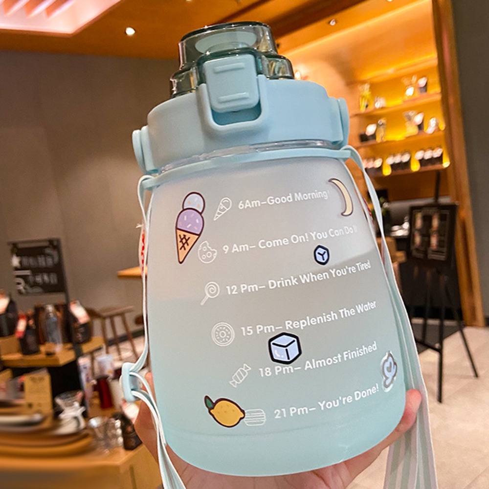 Bình Nước Dung Tích Lớn 1400ml Họa Tiết Hoạt Hình Dễ Thương Kèm Ống Hút Tiện Dụng Cho Học Sinh