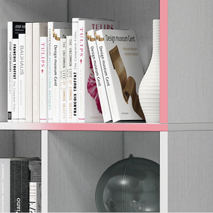 Kệ sách gỗ hiện đại nhiều ngăn màu trắng, nâu, vàng trang trí phòng khách - Tủ gỗ để đồ thông minh decor phòng đẹp 1m8