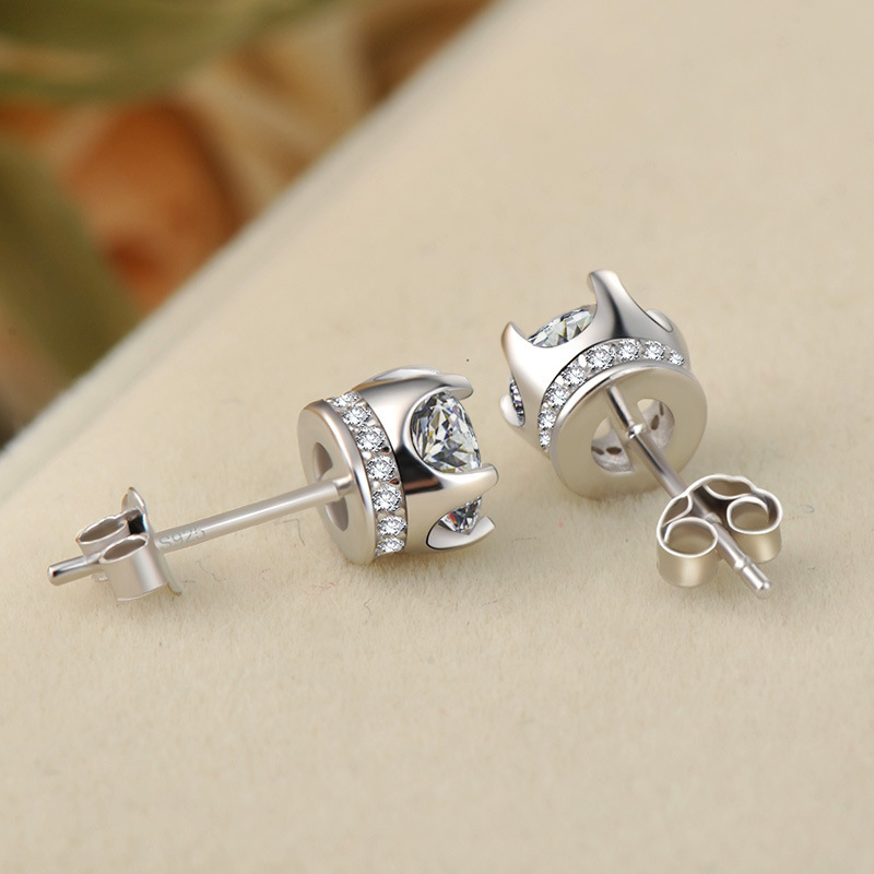 Khuyên Tai Mạ Bạc Hình Vương Miện Thanh Lịch