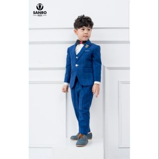 PT290 Bộ vest bé trai màu xanh kẻ mờ DTCT