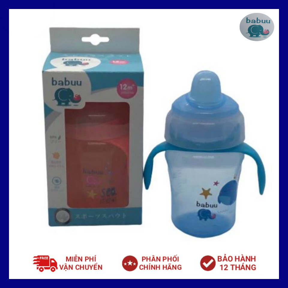 Bình tập uống đầu mềm có tay cầm Babuu Baby 240ml (họa tiết cá biển đại dương) Nhật Bản