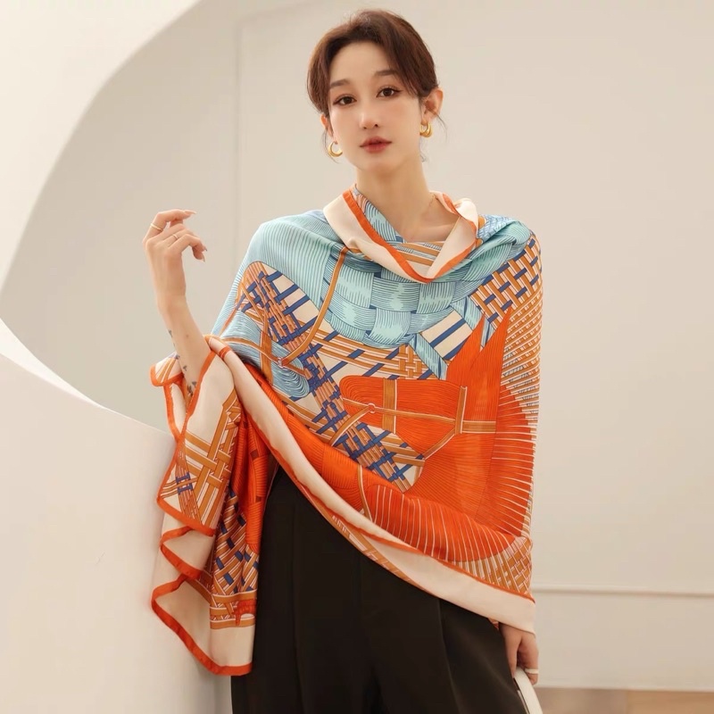 Khăn Lụa Cao Cấp Tông Cam Sang Chảnh Trẻ Trung Thanh Lịch