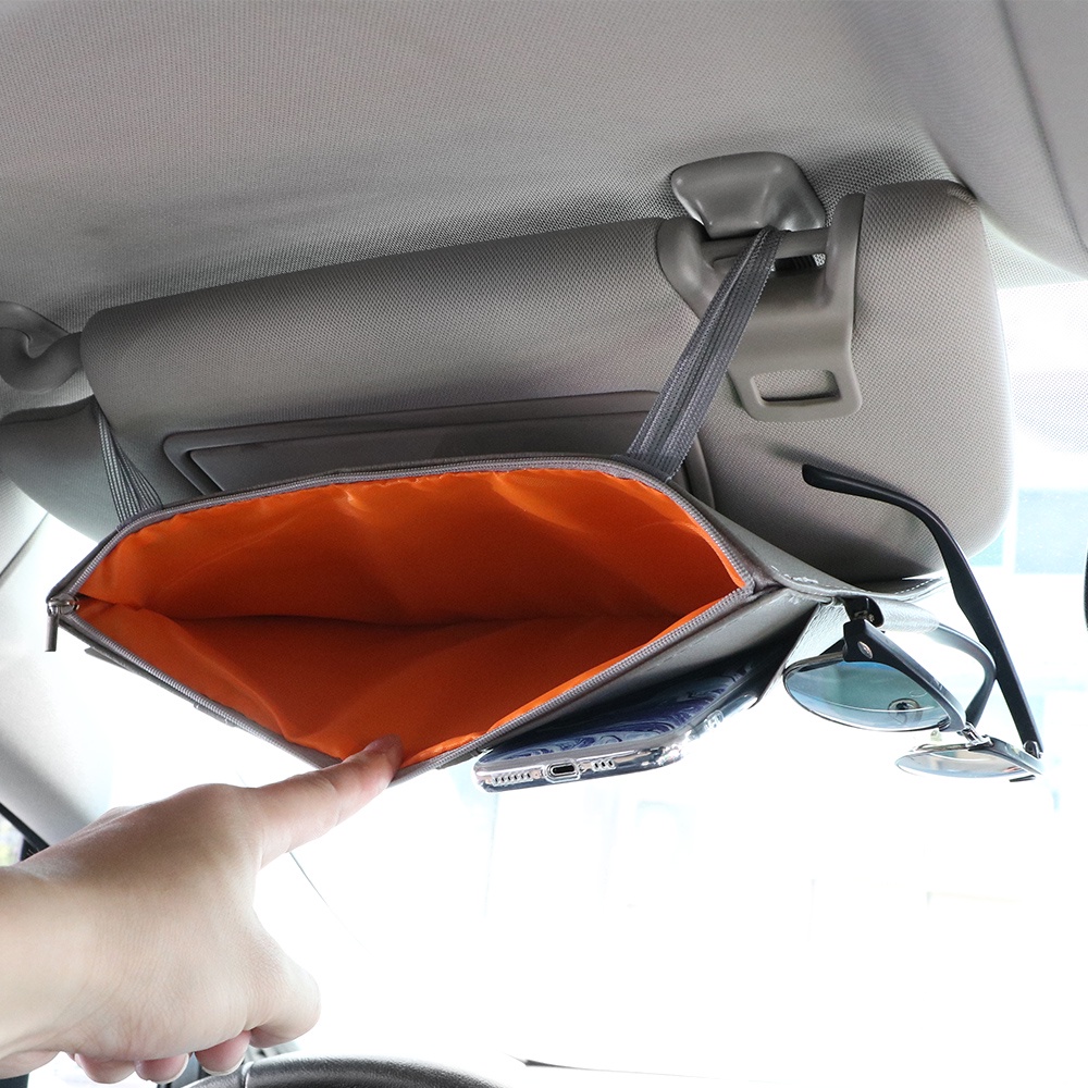 Túi đựng đồ có dây khóa kéo gắn tấm che nắng xe hơi làm từ da giúp sắp xếp ngăn nắp nội thất xe
