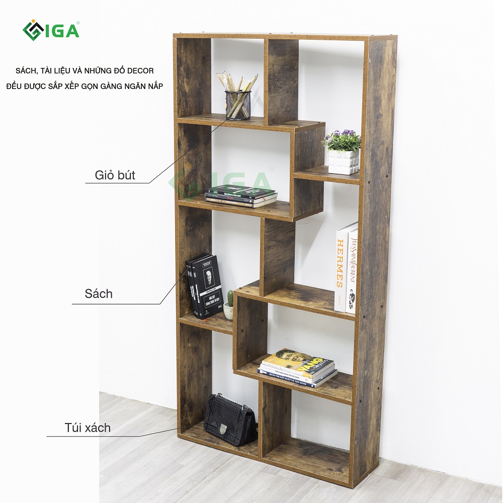 Kệ sách để sàn đa tầng hiện đại thông minh, kệ đa năng chắn phòng khách gỗ cháy- GP42.08
