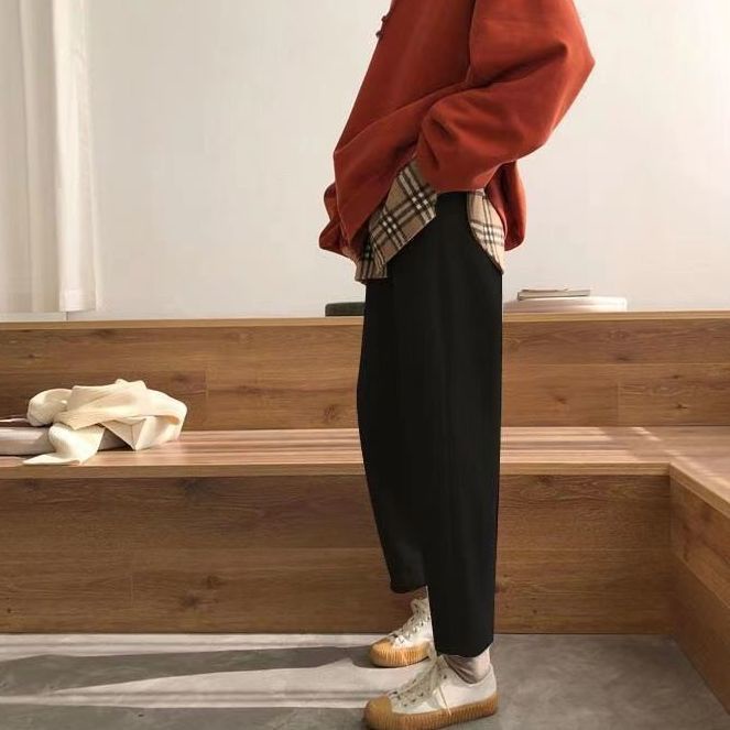 Quần Harlan vải nhung lưng cao kiểu dáng mới thời trang cho nữ