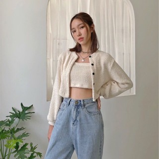 Janet studio • set áo lông xù kem