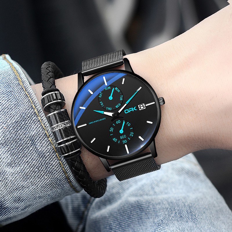 Đồng Hồ Thể Thao OLEVS Opk 8116 Quartz Chống Thấm Nước Dây Đeo Thép Không Gỉ Siêu Mỏng Phát Sáng Cho Doanh Nhân