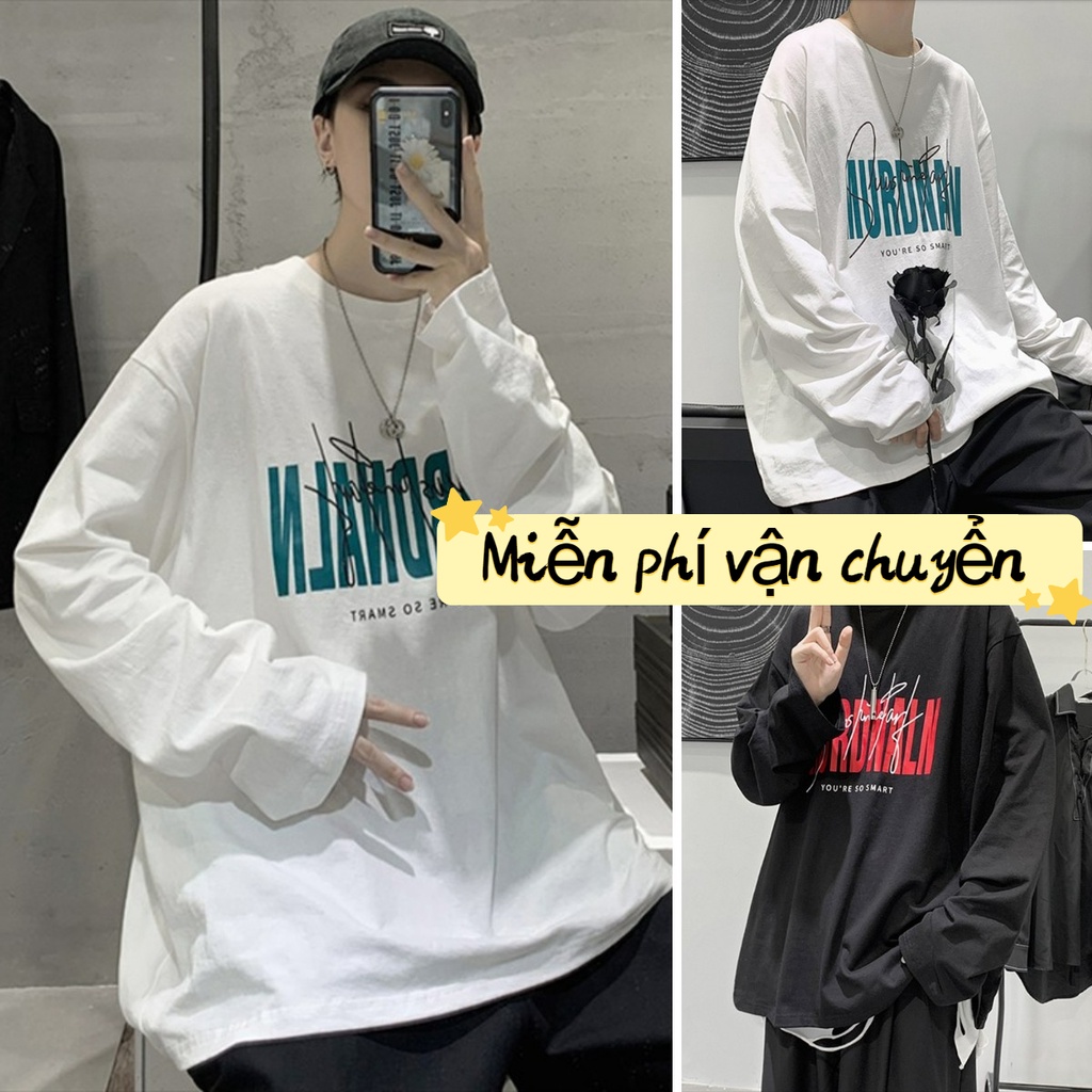 [Spot] Áo Thun Tay Dài Cổ Tròn In Chữ Đơn Giản Thời Trang Đường Phố Trẻ Trung Phong Cách Hàn Quốc Cho Cặp Đôi