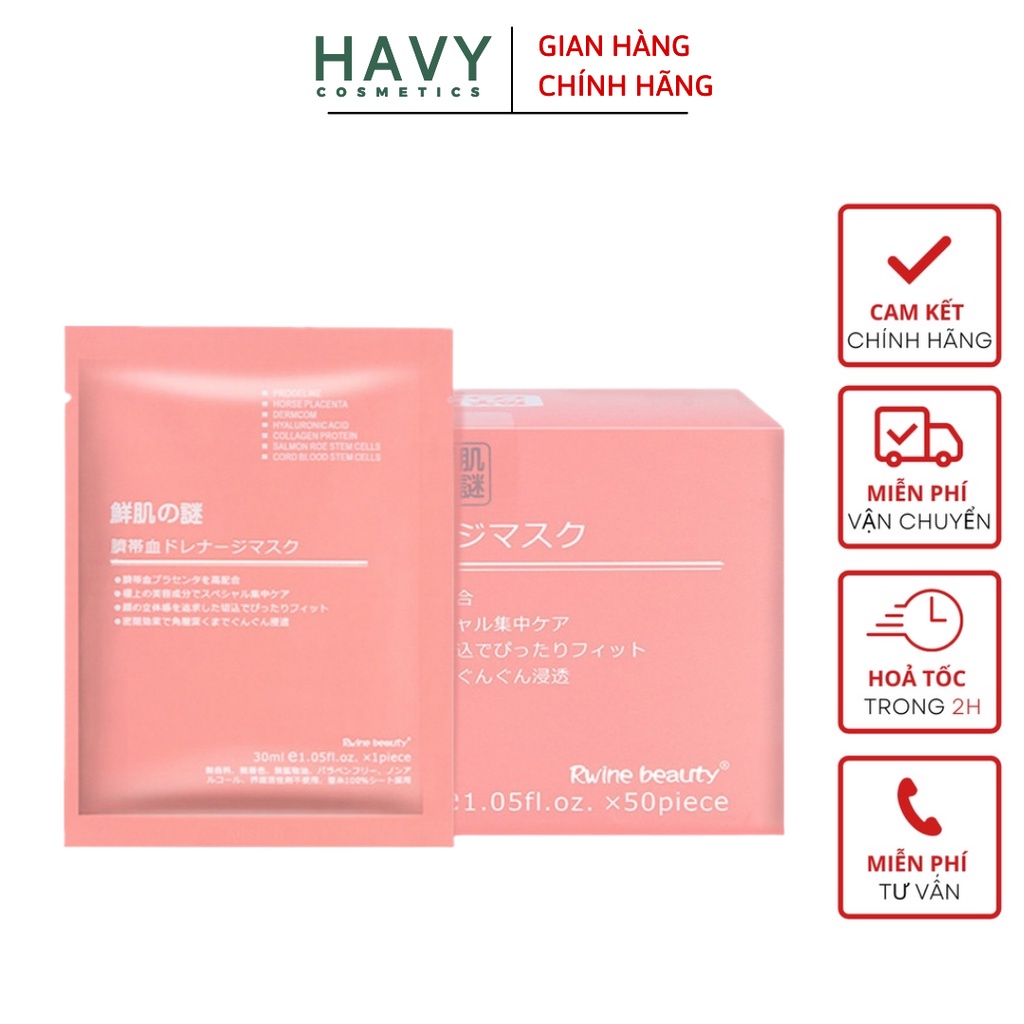 Hộp 50 miếng Mặt Nạ Nhau Thai Cừu,Mặt Nạ Tế Bào Gốc trắng da, làm mờ nám và tàn nhang - Mask Cuống Rốn Nhật Bản