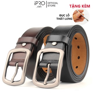 Thắt lưng nam da bò nguyên miếng da thật 100% Dây nịt da nam cao cấp IPRO LEATHER TL76