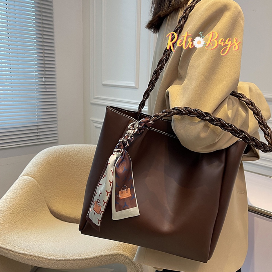 Túi xách to công sở nữ size A4 Retrobags, túi tote da cỡ lớn đựng laptop đi học đi làm phối khăn lụa RT-CS03