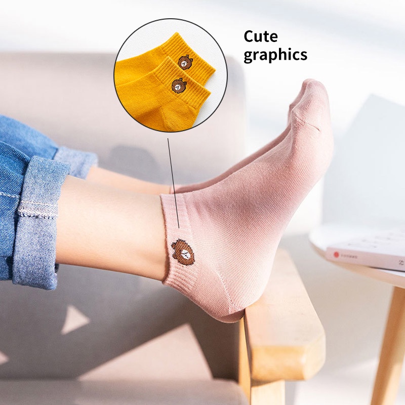 AOFEIQIKE AOFEIQIKE 1 Đôi Vớ Cotton Mềm Cổ Thuyền Thoáng Khí Thời Trang Cho Nữ