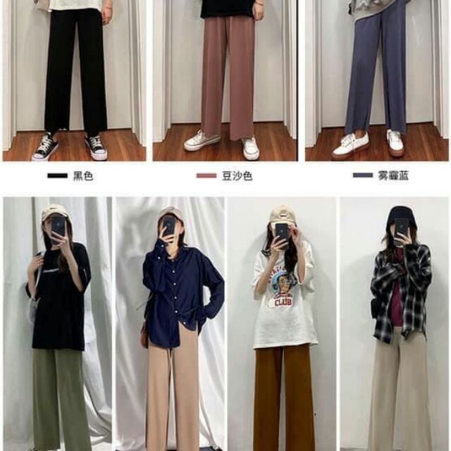 Quần ống rộng thun tăm siêu co dãn cạp chun nhiều màu